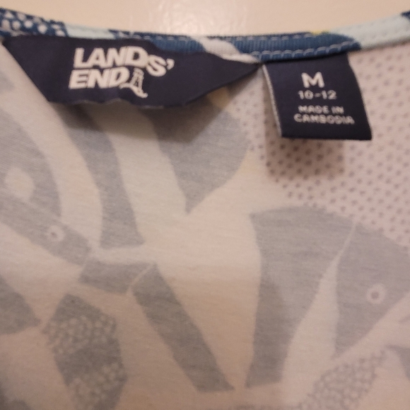 Lands End Yellow Blue Tie Front V-Neck Tropical Fish Dress Size Medium - Picture 9 of 9